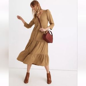 V-Neck Tiered Button-Front Midi Dress in Daisies Forever